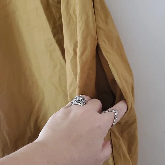 Madewell Poplin Puff Sleeve Mini Dress Size Small Tie Neck Pockets Neutral Toffe - Picture 6 of 13